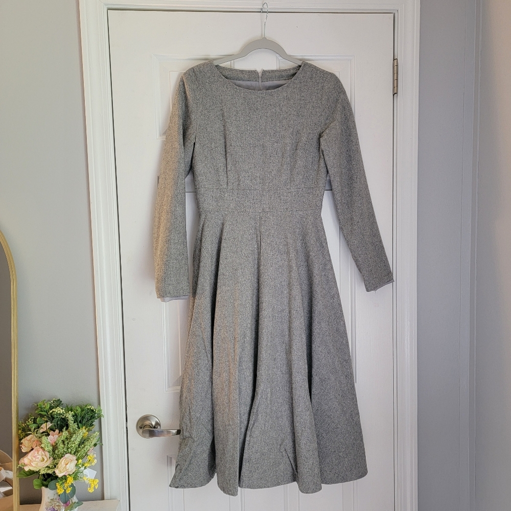 Women's Grey Wool Fit And Flare Midi Dress Xiaolozi